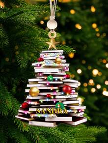 Albero di Natale personalizzato fatto di libri per appendere decorazioni, decorazione natalizia personalizzata a forma di albero di Natale da appendere, ornamento natalizio con nome dell'albero di Natale fatto di libri, ornamento personalizzato da bibliofilo, regalo per amanti dei libri, fermalibri natalizi in acrilico a forma di albero di Natale per appendere decorazioni, decorazioni natalizie per la casa, decorazioni natalizie, accessori per auto e portachiavi