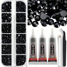 Set de 3 piezas de pegamento B7000 de 9ml, 4000 piezas de cristales de imitación plateados y transparentes de 2-6mm en 5 tamaños surtidos (negro, blanco transparente) para manualidades, ropa, zapatos, camisas y joyería artesanal con gemas planas brillantes