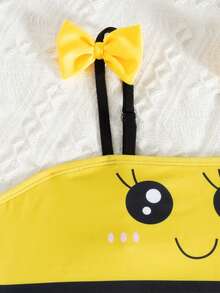 Young Girl Cute Bee Stripe Bikini Set - Yellow - View 2