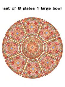 1 Set Ceramic Sectional Plate Set, 4 Color Options, 8pcs/9pcs Set, Suitable For Dining Room/Home Plates, Fruit Plates, Kitchen Plates, Ideal Housewarming Gift - Multicolor - View 11