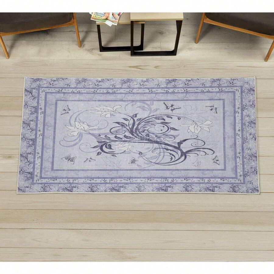 Retro Mid Century Abstract Pattern Rug On Ivory Background, Dark Orange And Reseda Green, 4' X 5' 5", Ideal For Bedroom, Dorm And Living Room - Lavender and Quartz - View 1