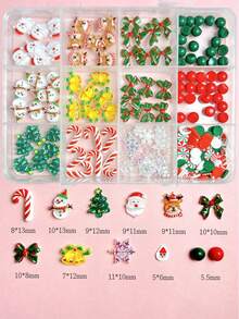 1Box Random Mixed ABS Christmas Nail Charms Cute Santa Claus Snowman Reindeer Christmas Tree Bells Red And Green Bows Suitable For Use At Festival Parties Nail Art Accessories DIY
