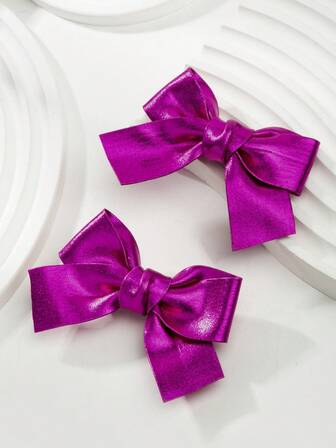 1 Çift Kız Çocuk Fuşya Simli Fiyonklu Saç Tokası ve Macenta Kumaş Fiyonklu Saç Tokası, Günlük veya Parti İçin Uygun