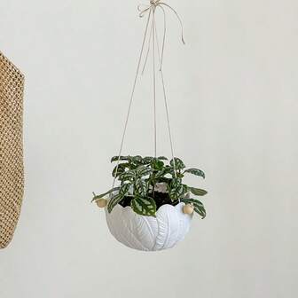Macetero moderno y minimalista de plumas blancas - Cesta colgante para plantas de sala de estar y dormitorio del hogar con soporte de macramé, decoración de suspensión para balcón