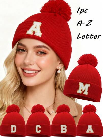 1pc Unisex A-Z Letter Knit Beanie Hat, Personalized Versatile Winter Cap, Suitable For Autumn/Winter Daily Wear And Christmas Gift