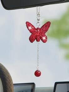 1pc Car Interior Pendant Full Diamond Shining Butterfly Car Rearview Mirror Decoration Car Interior Pendant Women's Car Accessories
