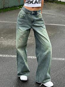 大码女式复古宽松直筒牛仔裤