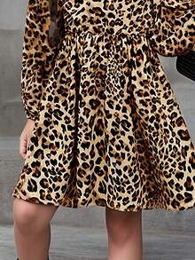 Đầm dài tay dáng chữ A thời trang, thanh lịch cho bé gái 4-8 tuổi, thắt nơ và họa tiết da báo, nhẹ, thoáng khí, thích hợp cho các hoạt động thường ngày, thăm hỏi, nghỉ mát, vui chơi công viên. Kích thước lớn hơn bình thường. - Cà phê - Xem 5