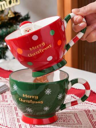Christmas Polka Dot Coffee Mug, High-Quality Ceramic Cup, Creative Gift For Office, Women