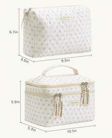 2 piezas, bolsa de maquillaje acolchada de algodón, bolsa de maquillaje para mujeres y - 2 flores - Ver 3