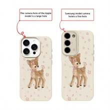 1 pieza Funda de teléfono con material TPU, diseño lindo de ciervo y flores, compatible con iPhone 17 Pro Max/17/16 Pro Max/15/13/12/11, S20 FE/A15/S24/A55, Redmi Note 11/12/13 Pro, cobertura completa, protección suave anti-caídas