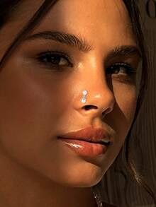 1 Piece S925 Sterling Silver Star & Water Drop Shaped Zirconia-Inlaid Flat-Head Threaded Nostril Piercing Stud, Suitable For Girls' Daily Wear And Party Occasions, And Also An Excellent Gift For Girlfriends, Mothers, And Sisters.