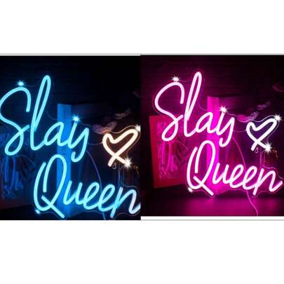 1 pieza Letrero de neón "Slay Queen", Letrero de neón LED para decoración de pared, luz de neón alimentada por USB, decoración de dormitorio con estética de chica preppy, decoración de fiesta, regalo de cumpleaños, regulable