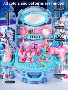 三合一儿童化妆梳妆台套装，冰雪奇缘主题过家家化妆玩具，包含配件、化妆盒、学习和装扮模拟、时尚化妆派对、生日、万圣节、圣诞节礼物