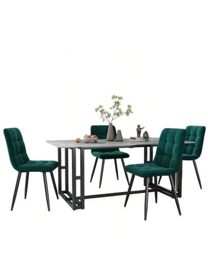 Dining Room Stoel (4 Pcs), Dark Green, Set Of Upholstered Backrest, Seat Made Velvet, Frame Metal view 3