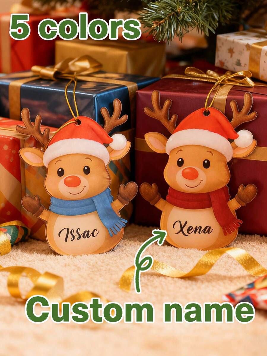 Personalized Reindeer Christmas Ornaments, Custom Name Christmas Tree Ornaments, Christmas Gifts For Grandkids, Customizable Christmas Gifts, 2025 Family Christmas Decoration, Christmas, Christmas Party, Customized, Acrylic, Bag Charms, Gifts For Family, Friends, Boys, Girls, Kids, Mom, Girlfriends