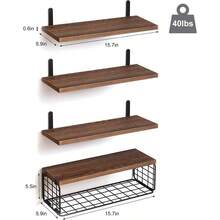 Estantes Flotantes Montados en la Pared - 5 PCS Repisas Flotantes - Estante de Pared, Capacidad de Carga 18 KG, 40* 15 Marrn Oscuro - Marrón oscuro - Ver 4