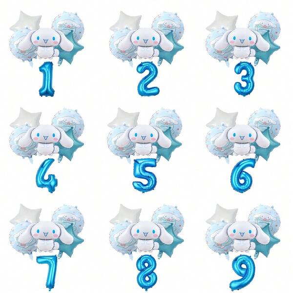 Sanrio Conjunto de globos de Sanrio, Conjunto de globos con números de dibujos animados de Cinnamoroll, Globos de decoración para cumpleaños, aniversario y ceremonias de Cinnamoroll, Globos de decoración de fondo fotográfico de fiesta de Cinnamoroll, Conjunto de globos de lámina con números de Cinnamoroll
