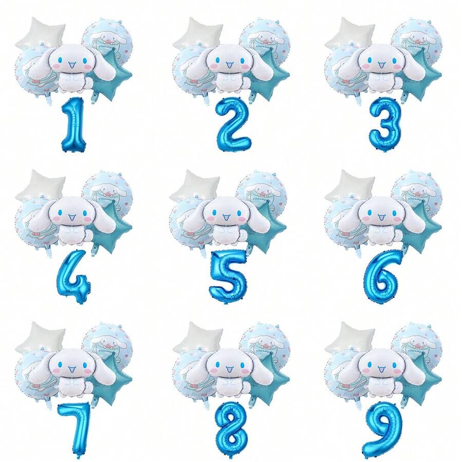 Conjunto de globos de Sanrio, Conjunto de globos con números de dibujos animados de Cinnamoroll, Globos de decoración para cumpleaños, aniversario y ceremonias de Cinnamoroll, Globos de decoración de fondo fotográfico de fiesta de Cinnamoroll, Conjunto de globos de lámina con números de Cinnamoroll