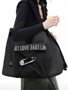 Bolso de hombro de mujer estilo streetwear Y2K, de nailon con parches, de gran capacidad, con decoración de remaches, bolso cruzado con cierre de cremallera, de unicolor, bolso de hombro de moda para uso diario, diseño de múltiples compartimentos, correa desmontable, cartera de mujer, adecuado para uso diario, fiesta, viajes, un elegante regalo de moda para vacaciones - Negro - Ver 4