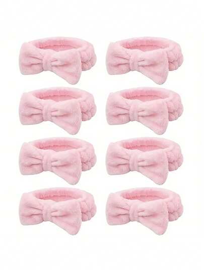 8pcs High Elasticity Bow Headbands, Women's Coral Fleece Makeup Headbands, Perfect Bridesmaid Gift For Party, Wedding, Valentine's Day, Mother's Day - Pink, White, Gray