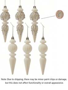 Set de 6/12 piese - Ornamente de Crăciun din catifea de 18 cm, decorațiuni texturate pentru brad de Crăciun, cu inele agățate, decor de casă rezistent la spargere, perfecte pentru Crăciun, nunți și decor de sărbători (alb)