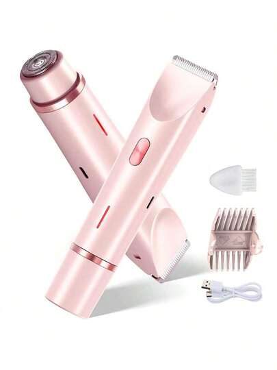 2 In 1 Electric Shaver For Women, 2025 New Rechargeable Women's Body Shaver Bikini Trimmer, Electric Razors For Women, Wet And Dry Hair Trimmer For Facial Face Lip Chin Underarm Legs (Pink)