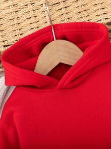 秋冬款时尚男童字母 K 皇冠印花连帽衫和裤子套装 - 紅色 - 查看 3