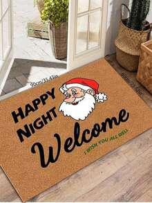 1pc Christmas Red Santa Claus, Yellow Merry Christmas Letter Print Decorative Autumn/Winter Doormat, Home Decor, Soft & Plush, Suitable For Living Room In Front Of Sofa, Bedroom, Kitchen, Hallway, Laundry Room, Entryway