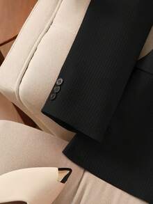 Solid Color Single Button Long Sleeve Single-Breasted Waistcoat Suit Pants Two-Piece Set - Black - View 7