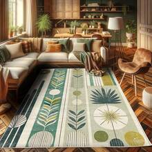 Retro Mid Century Abstract Pattern Rug On Ivory Background, Dark Orange And Reseda Green, 4' X 5' 5", Ideal For Bedroom, Dorm And Living Room - 小鹿藍綠色 - 查看 3