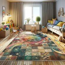 Retro Mid Century Abstract Pattern Rug On Ivory Background, Dark Orange And Reseda Green, 4' X 5' 5", Ideal For Bedroom, Dorm And Living Room - Multi Color - View 3