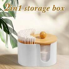 2-In-1 Cotton Swab & Makeup Pad Storage Box, Dual Compartment Bathroom Organizer, Space-Saving Vanity Tidy, Desktop Cotton Swab & Makeup Remover Pad Holder, Dual Hole Round Powder Puff Storage Box, Suitable For Bathroom, Bedroom, Dining Room, Living Room, Back To School (Random Style & Color) - Multicolor - View 8