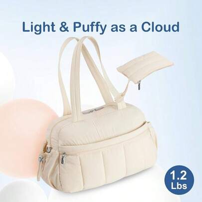 Travel Duffel Bag Women, Puffer Gym Bag Sports Tote With Wet Pocket, Carry On Weekender With Luggage Sleeve, Beige, Large, Casual