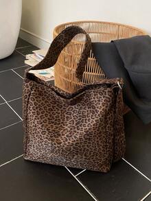 1 Pieza Bolso de hombro de mujer de ante estilo vintage con estampado de leopardo, elegante, de gran capacidad, con cierre de cremallera, correa de hombro ajustable, diseño de correa de hombro ancha, bolso casual perfecto para viajes, fiestas, ir a la oficina o la escuela, es un imprescindible para mujeres, mejores amigas, madres, trabajadoras de oficina y estudiantes para su uso diario.