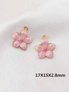 10 Alloy Oil Drip Small Flower Pendant Necklaces, Bracelets, And Earrings Craft Accessories - Pink - View 4