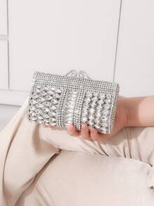 2025 Autumn/Winter Glittering Elegant Luxury Handbag, Glamorous Crystal Embellished Evening Bag For Women, Fashionable Makeup & Perfume Tote Bag, Handmade Sparkling Crystal Embroidered Wedding Bridal Clutch, Suitable For High-End Parties, Galas And Banquets (Not For Holding Phones) - Multicolor - View 10
