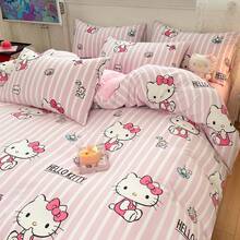 Juego de ropa de cama de 3 piezas con estampado lindo de Sanrio - Hello Kitty (1 funda nórdica + 2 fundas de almohada, sin relleno) tamaño completo, suave y cómodo, adecuado para dormitorio, hogar, hotel, todas las estaciones, con cierre de cremallera y funda de almohada, multicolor, ropa de cama extra grande, juego de funda nórdica extra grande