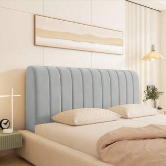 1pc Thickened Padded Milk Velvet Striped Pattern Headboard Cover, Full Wrap-Around Romantic Cream Style Headboard Slipcover, Simple Solid Color Line Design, Suitable For Various Beds, Full Coverage Design To Feel The Softness Of Cloud Backrest, Thickened Soft Pad To Protect Your Headboard, Anti-Collision, Suitable For Thin Or Thick Headboards, Easy To Remove And Wash