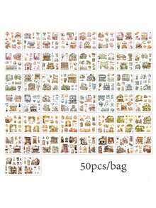 50 miếng/cuốn sách dán sticker, bộ sưu tập Human Flavor, hình ảnh cô gái uống cà phê theo phong cách cổ điển và cảnh quan khu vườn, được cắt sẵn và dễ xé, dùng làm đồ trang trí sổ lưu niệm, khung ảnh, ốp điện thoại, cốc nước, hộp đựng văn phòng phẩm, hộp đựng đồ dùng DIY. - Nhiều màu - Xem 16