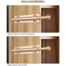 - Barra de valet para clset extrable, retrctil para organizacin de clset, barra de valet de aluminio de 12 pulgadas, perfecto para trajes, vestidos y ropa recin prensada - Dorado + Sin Anzuelo - Ver 8