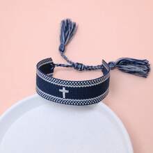 1pc Embroidered Cross Creative Woven Bracelet - Navy Blue - View 3
