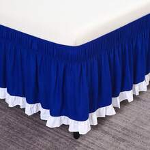 1pc Bicolor Ruffled Elastic Bed Skirt, Soft Bedding - White With White Ruffle Elastic Bed Skirt, Bed Valance, Stretchy Bed Skirt, Suitable For Bedroom, Guest Room, Dorm, Hotel Bedding Decor
