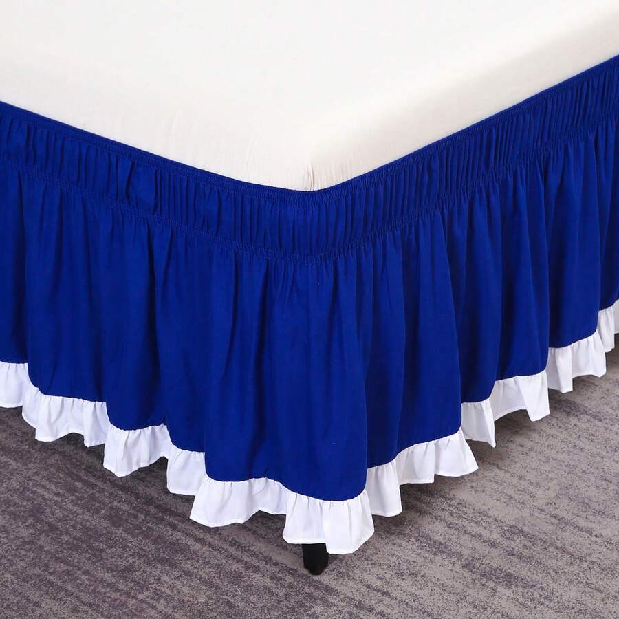 1pc Bicolor Ruffled Elastic Bed Skirt, Soft Bedding - White With White Ruffle Elastic Bed Skirt, Bed Valance, Stretchy Bed Skirt, Suitable For Bedroom, Guest Room, Dorm, Hotel Bedding Decor