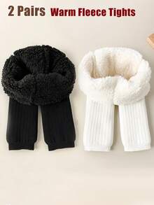 2 Pairs Kids Tights Girls Winter Thermal Lined Leggings Toddler Kids Warm Thick Thermal Pants Fleece Pants Keep Warm - Multicolor - View 2