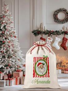 1 pièce Sac de rangement personnalisé Père Noël, texte personnalisé, sac cadeau de Noël personnalisé, grand sac en canevas de Noël avec cordon, sac cadeau de fête en canevas de style spécial, trois tailles au choix, parfait pour la décoration de Noël et les cadeaux de Noël, Makezbright Cadeaux personnalisés, Cadeaux drôles du Père Noël, Ornements personnalisés