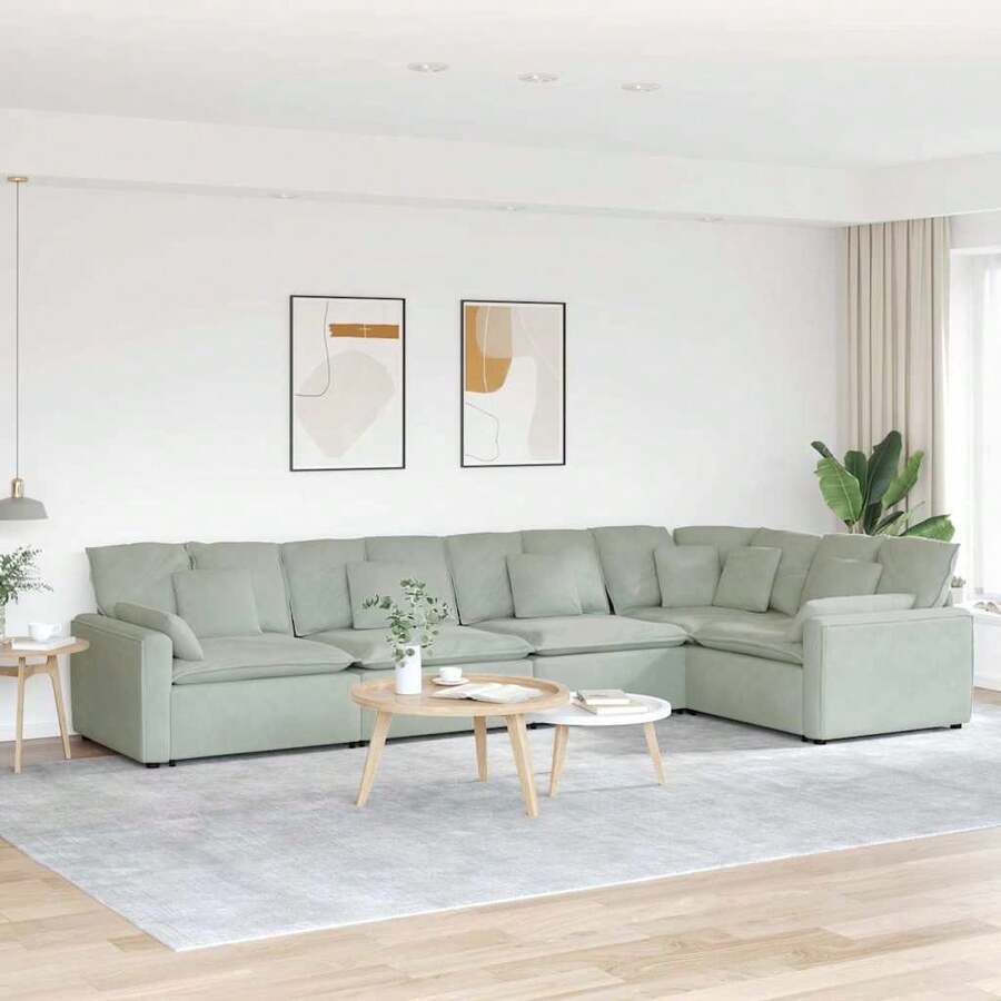 vidaXL Modulares Sofa Mit Samtkissen In Hellgrau - Grey - View 1