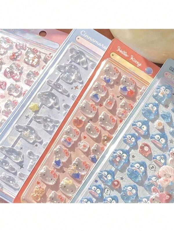 Sanrio Pop-Up Stickers - Hello Kitty & Kuromi Pastel Design, 3D Relief Stickers Perfect For Phone Cases, Scrapbooking, Crafts, And Diary Decoration, Fun Embossed Stickers, Ideal Gift For Friends And Besties, 3D Decorative Stickers