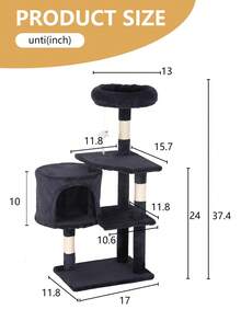 DOPINMIN Cat Tree Tower For Indoor Cats, 37in Cat Furniture Activity Center, Cat House With Sisal Scratching Post, Large Condo - Màu xanh hải quân - Xem 2