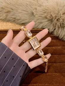 1pc Women's Shiny Quartz Watch, Square Shaped, Fashion Casual Versatile, Suitable For Daily Wear, Available In Pink/Gold/Black - Pink - View 5